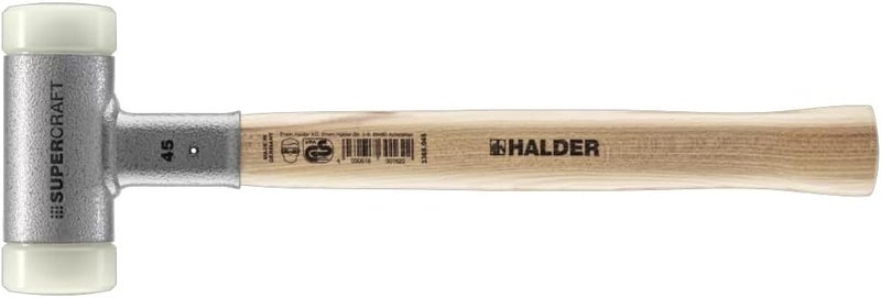 Halder SuperCraft Dead Blow Mallet 3366.045 - Non-Rebounding Mallet, Hard Nylon Inserts, Hickory Wood Handle with Overstrike Protector, 45mm, 1.8 lbs. - Image 1